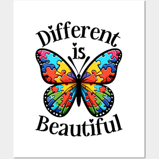 Different Is Beautiful Autism Awareness Butterfly Posters and Art